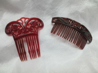 Two Unique Vintage Tortoise Shell Hair Combs
