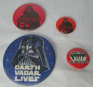 Star Wars & Return Of The Jedi 4 X Vintage 1970s & Early 80s Pin Buttons Badges