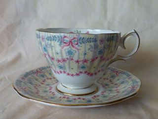 1947 Queen Anne Royal Bridal Gown Cup & Saucer Bone China Bow Out Orchids