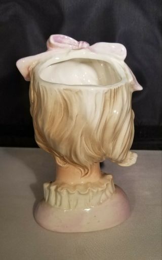 CAFFCO JAPAN Vintage Lady Head Vase Headvase Pink Bow,  E - 3293 2