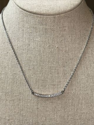 Vtg Lia Sophia Silver Rhinestone Jewelry Statement Bar Necklace Adjusts 16 "