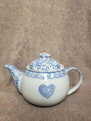 Tienshan Folk Craft Blue Sponge Ware Heart Pear Tea Pot