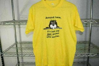 Vtg Beaver T Shirt 80s Thin Soft Usa Made Yellow Handyman Dad M/l Screen Stars
