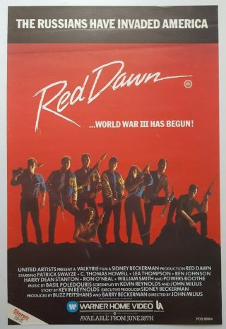 A2 Rolled 1980s Red Dawn 1980s Wb Video Shop Film Poster Patric Swayze
