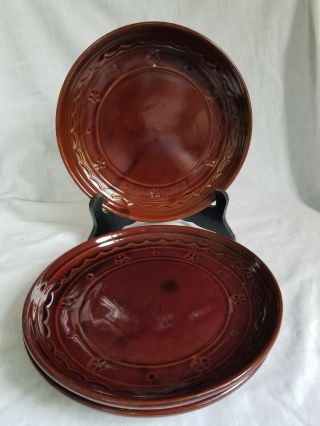 Set Of 3 Vintage Marcrest Daisy Dot Oven Proof Brown Stoneware Dinner Plates