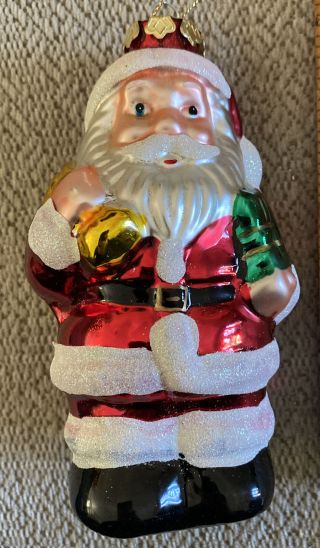 Vintage Christopher Radko • Standing Santa • Art Glass Christmas Ornament 6” T