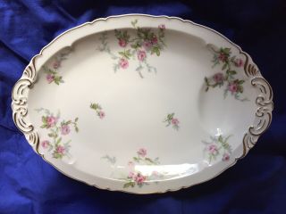Vtg Haviland Limoges France Sylvia Oval Serving Platter Plate White Pink Roses