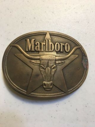 Marlboro Bull Steer Logo Star Belt Buckle Solid Brass Philip Morris 1987