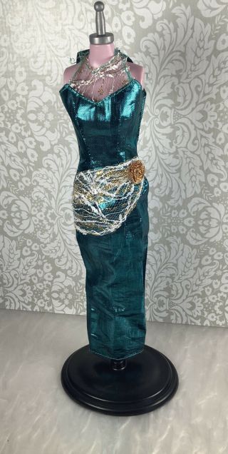 Vintage Barbie Doll Fashion Turquoise Long Shimmer Dress Gown