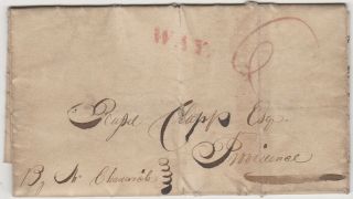 1837 Ri " Way " Stampless Cover East Greenwich To Providence Good Militia Letter