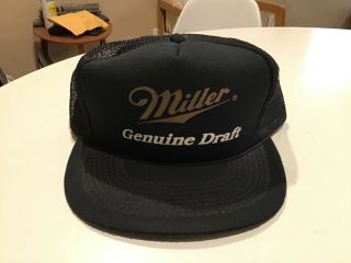 Vtg Miller Draft Beer Trucker Hat Black