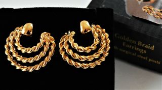 Vintage Avon (golden Braid) Gold - Tone Pierced Earrings