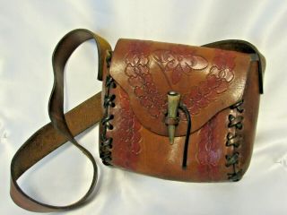 Vintage Small Brown Leather Tooled Hippie Boho Shoulder Purse Bag