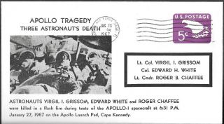 Us Space Cover 1967.  " Apollo 1 " Tragedy.  Grissom Chaffee White.  Patrick Afb 02