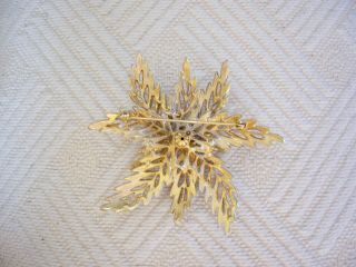 Vintage Large Gold Tone Floral Flower White Enamel/ Rhinestone Brooch Pin 3