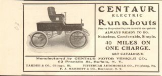 1903 Centaur Electric Runabout Orig Vintage Car Ad