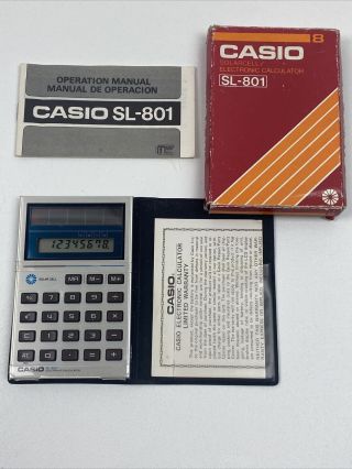 Vintage Casio Sl - 801 Solarcell Electronic Calculator With Case & Box