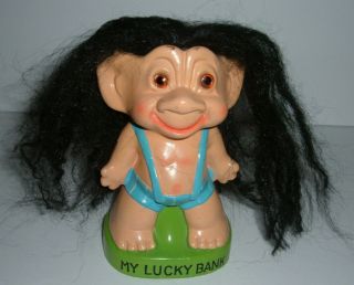 Extremely Rare Vintage My Lucky Bank Troll Glass Eyes And Stopper Japan