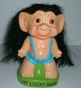 EXTREMELY RARE Vintage My Lucky Bank Troll Glass Eyes and Stopper Japan 3