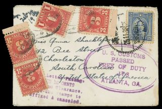 1938 Shanghai,  China 25c To Charleston Sc,  Usa 1¢ & 3¢ (3) Postage Dues Customs