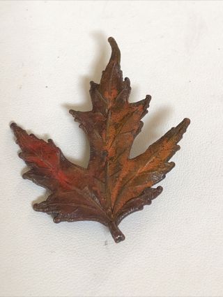 Vintage Costume Jewelry Autumn Fall Maple Leaf Enamel Red And Brown Pin Brooch