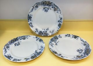 Antique Alfred Meakin Oban Luncheon Plates Porcelain Dark Blue,  Gold