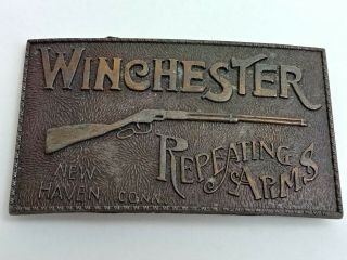 Vintage Belt Buckle Winchester Repeating Arms Brass Metal Haven Ct Rifle