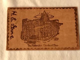 1908 Antique Leather Postcard Hollenden Hotel Cleveland Oh W/ Franklin 1¢ Stamp