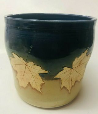 Blue Moon Pottery Large Stoneware Utensil Crock Planter Pot W Maple Leaves