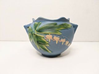 Vintage Art Deco Roseville Pottery 651 - 3 Blue Bleeding Heart Jardeniere Vase