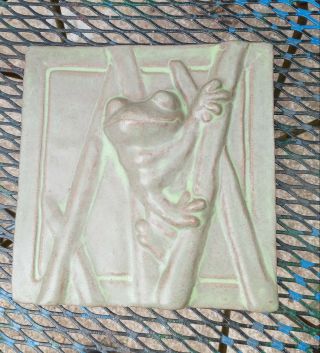 Janet Ontko Studio Pottery Green Frog Arts And Crafts Style Sculptural Tile
