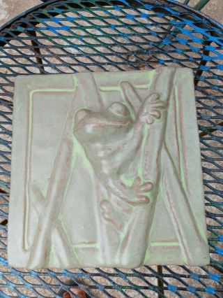Janet Ontko Studio Pottery Green Frog Arts and Crafts Style Sculptural Tile 2