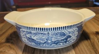 Currier And Ives Blue Tab Handled Casserole Bottom Only.