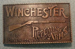 Vintage Winchester Repeating Arms Ad Belt Buckle Haven Conn.  Rifle Gun