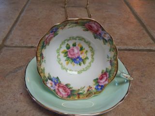 Vintage Paragon England Tapestry Rose Pale Green Cup And Saucer