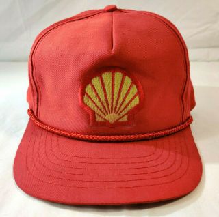 Vintage 1980s Shell Oil Company Trucker Hat Cap Snapback Rope On Bill