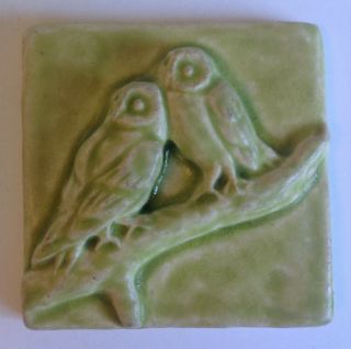 Whistling Frog Tile Co Owl Hanging Art Tile Plaque Chartruese Glaze 3 3/4 " 2015