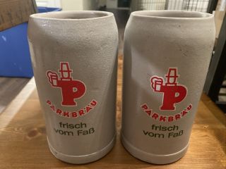 Parkbrau Frisch Vom Fab Collector Beer Stein Mug 1l Vintage Stoneware 1970s Pair
