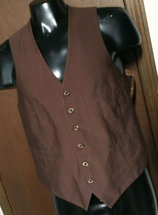 Vtg 70s Shiny Sharkskin Brown 4 - Pocket Vest Waistcoat Mens 40 - 41 / M Medium