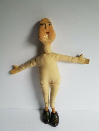 Folk Art Doll 15 Inch With Painted Wood Face Hands And Feet