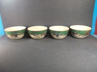 Lenox China Winter Greetings Set Of 4 Dessert Bowls 4 3/4 " X 2 3/8 " Green Band