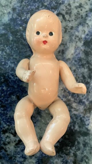 Antique 5” Composition Baby Doll Molded Hair Painted Face Jointed