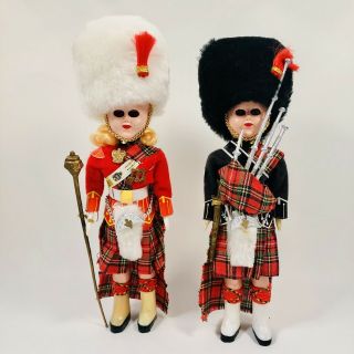 2 Vintage Plastic Scottish Dolls Sleepy Eyes 8 " Bagpipes Containers