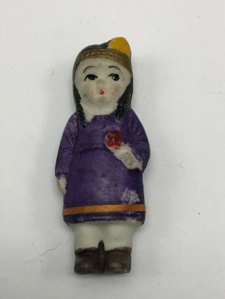 Antique Japan Bisque Porcelain Miniature Baby Doll Native American Indian 2.  5 "