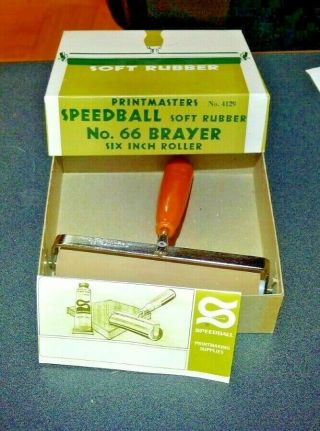 Vintage Printmasters Speedball 4129 Soft Rubber 66 Brayer 6 " Roller W/ Box