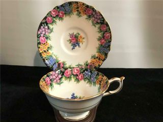 Paragon Teacup & Saucer Old English Garden Double Warrant Her Majesty Queen