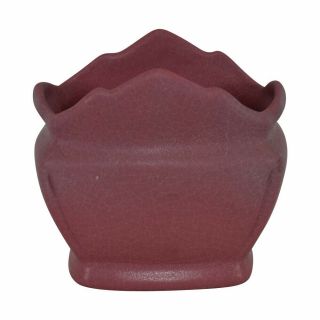 Vintage Van Briggle Pottery 1940s Persian Rose Scalloped Rim Pillow Vase Planter 3