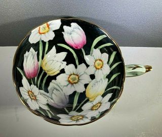 Paragon Vintage Hand Painted Tulips Black Cup.  England.