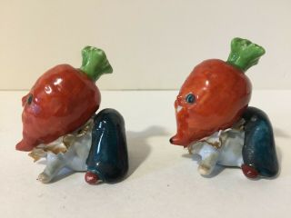 Vintage Anthropomorphic Baby Carrot Head Salt And Pepper Shakers