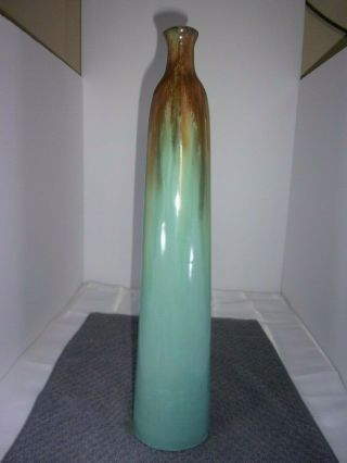 Stunning 18.  5 " Tall Pottery Vase Signed Browns,  Blues,  Greens